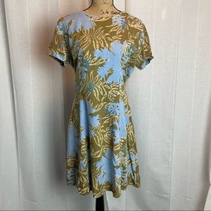 Vintage Caribbean Colors Island Style Short Sleeve Batik Dress Blue Beige Sz M